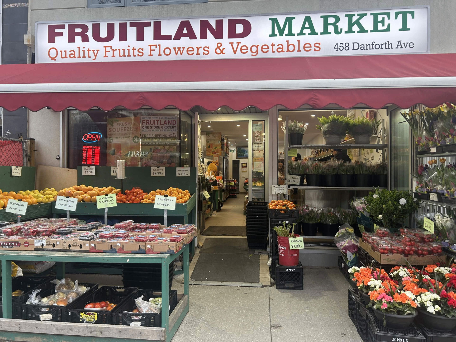 Fruitland Market storefront on Danforth Avenue